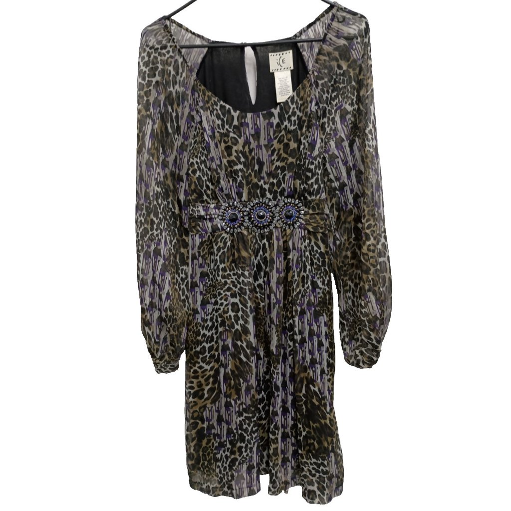 Vtg Y2k Ice Babydol Dress Womens Sz 6 Animal Print Beaded Fairy Romantic Party